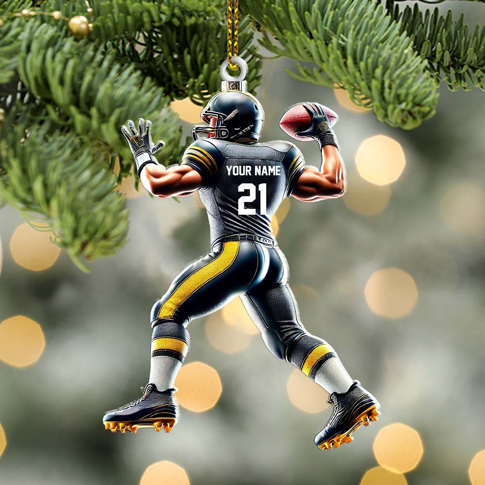 Blisscorners Custom Name and Number Rugby Football Ornament, Christmas Gift for Rugby Football Lover2D Flat LM2211