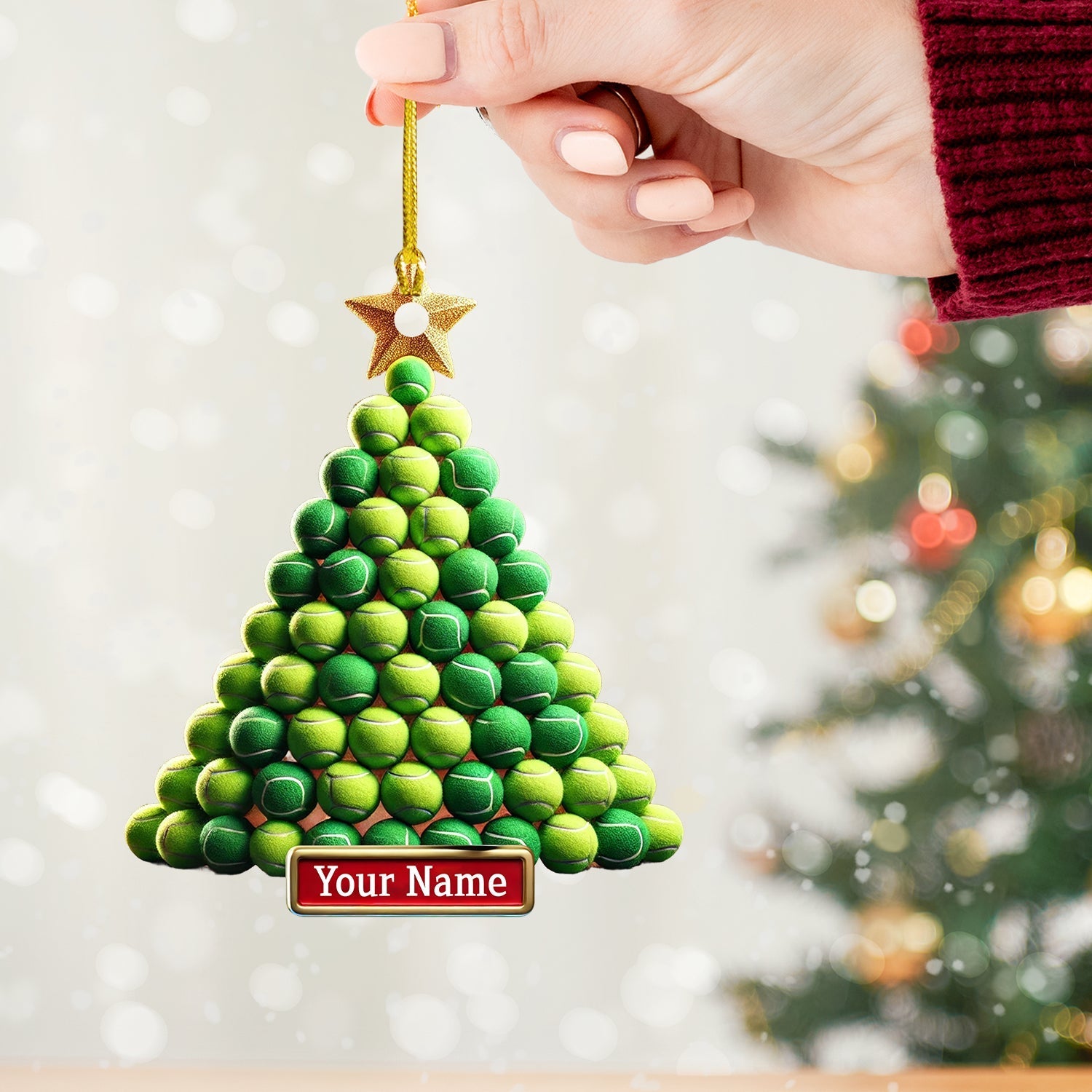 Blisscorners Tennis Ball Tree Christmas Ornament, Personalized Ornament2D Flat LM2211