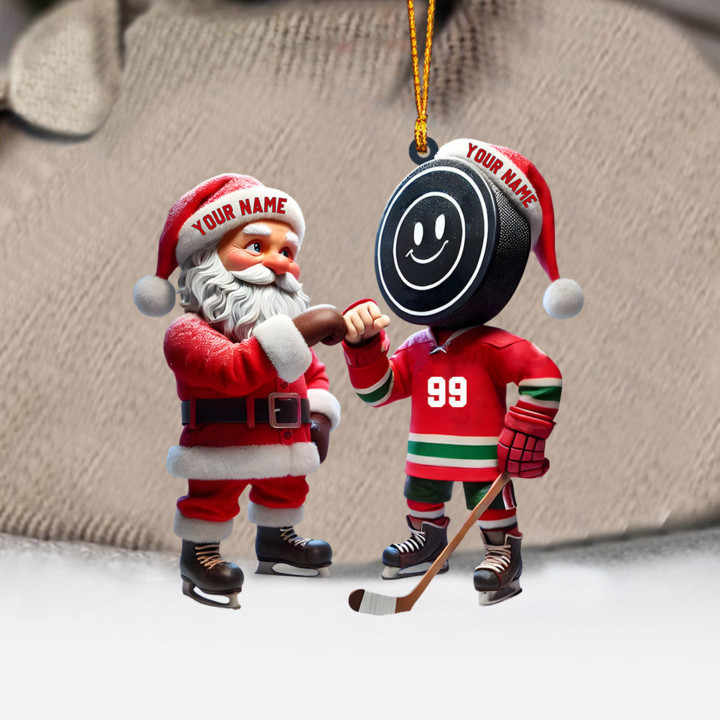 Blisscorners Santa And The Hockey Player Christmas Ornament, Personalized Ornament2D Flat LM2211