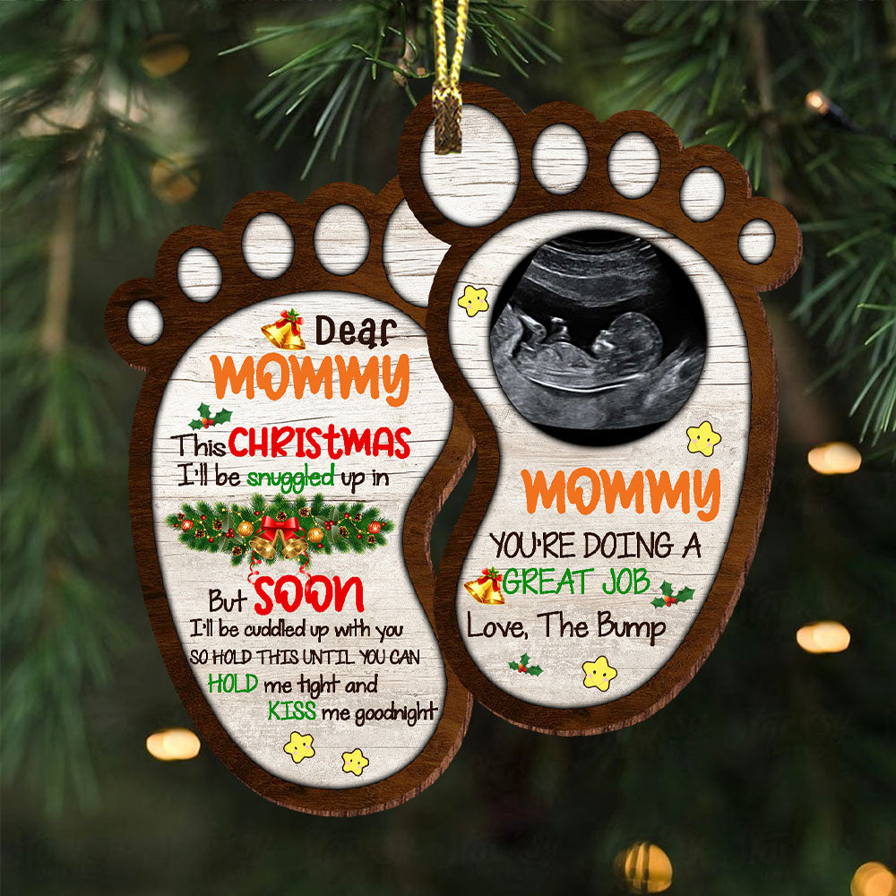 Blisscorners Mommy You Are Doing A Great Job Love The Bump - Personalized Custom Shaped Wooden Ornament, Christmas Gift2D Flat LM2111