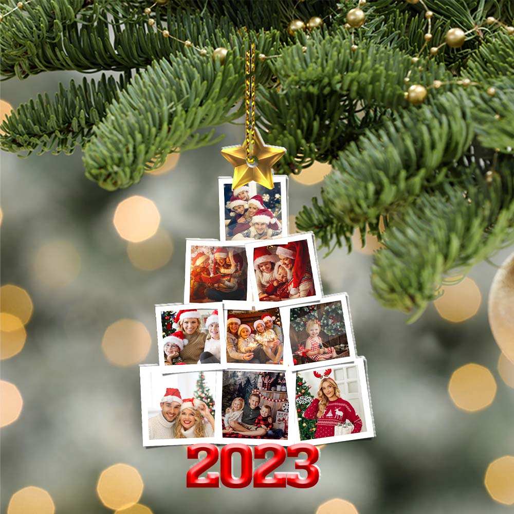 Blisscorners Christmas Tree Photos- Custom 9 Photos, Personalized Acrylic Ornament - Gift For Christmas2D Flat LM2111