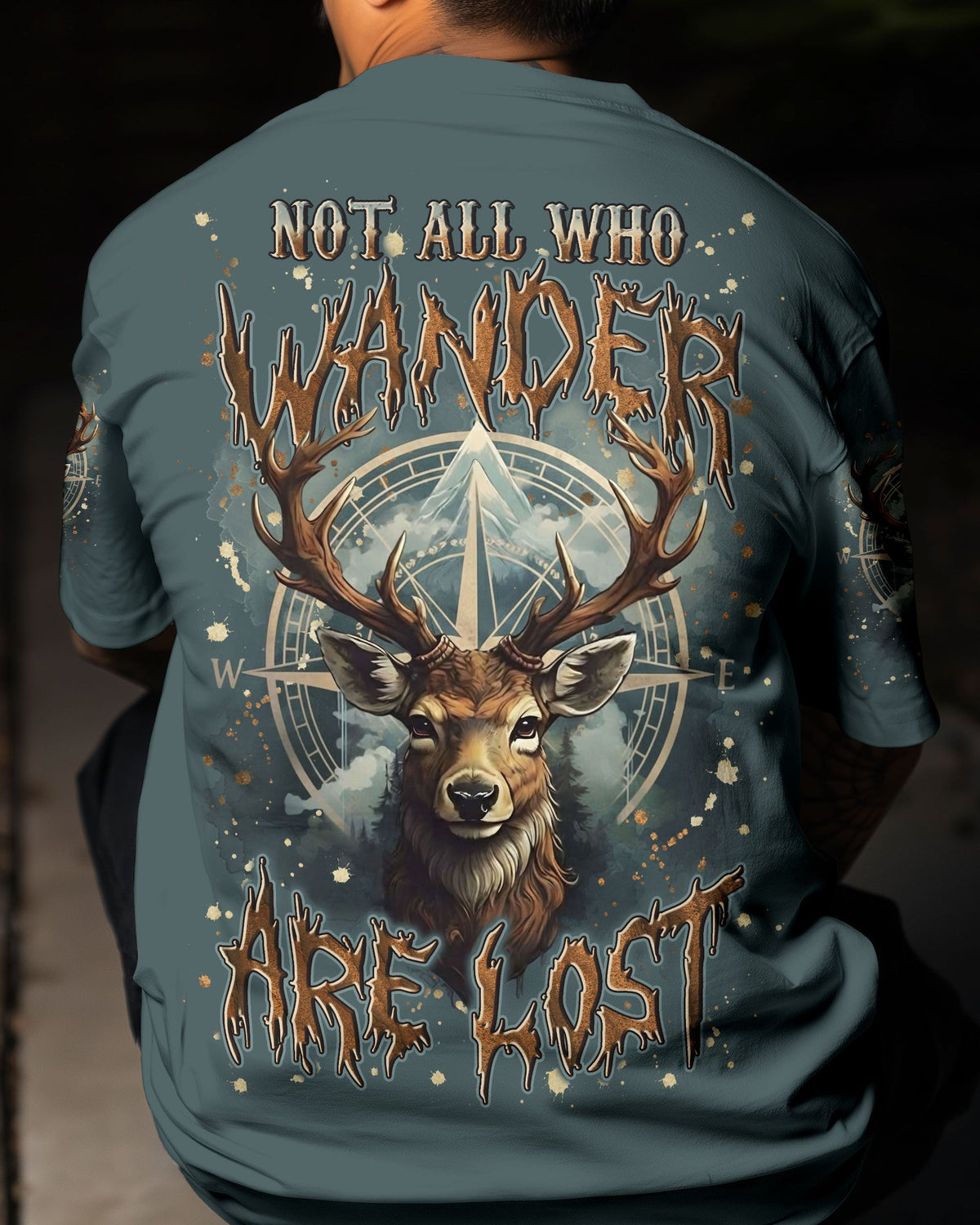 BLISSCORNERS NOT ALL WHO WANDER ARE LOST DEER COMPASS ALL OVER PRINT