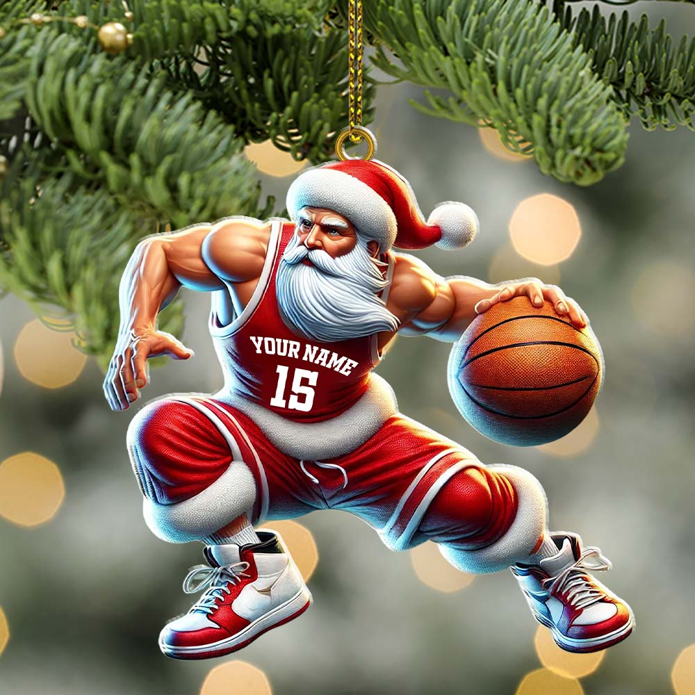 Blisscorners Custom Name Basketball Santa Ornament, Basketball Lover Christmas Gift2D Flat LM2211