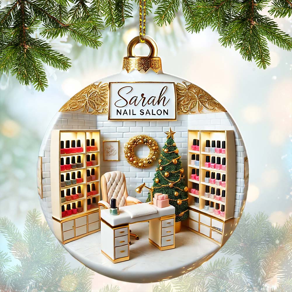 Blisscorners Custom Name Nail Salon Ornament, Nail Salon Christmas Decoration2D Flat LM2111