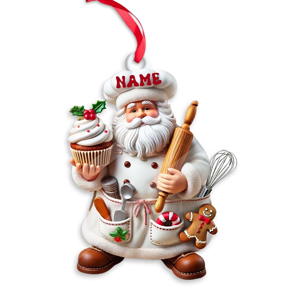 Blisscorners Custom Name Ornament, Santa Baker Cup Cake2D Flat LM2211