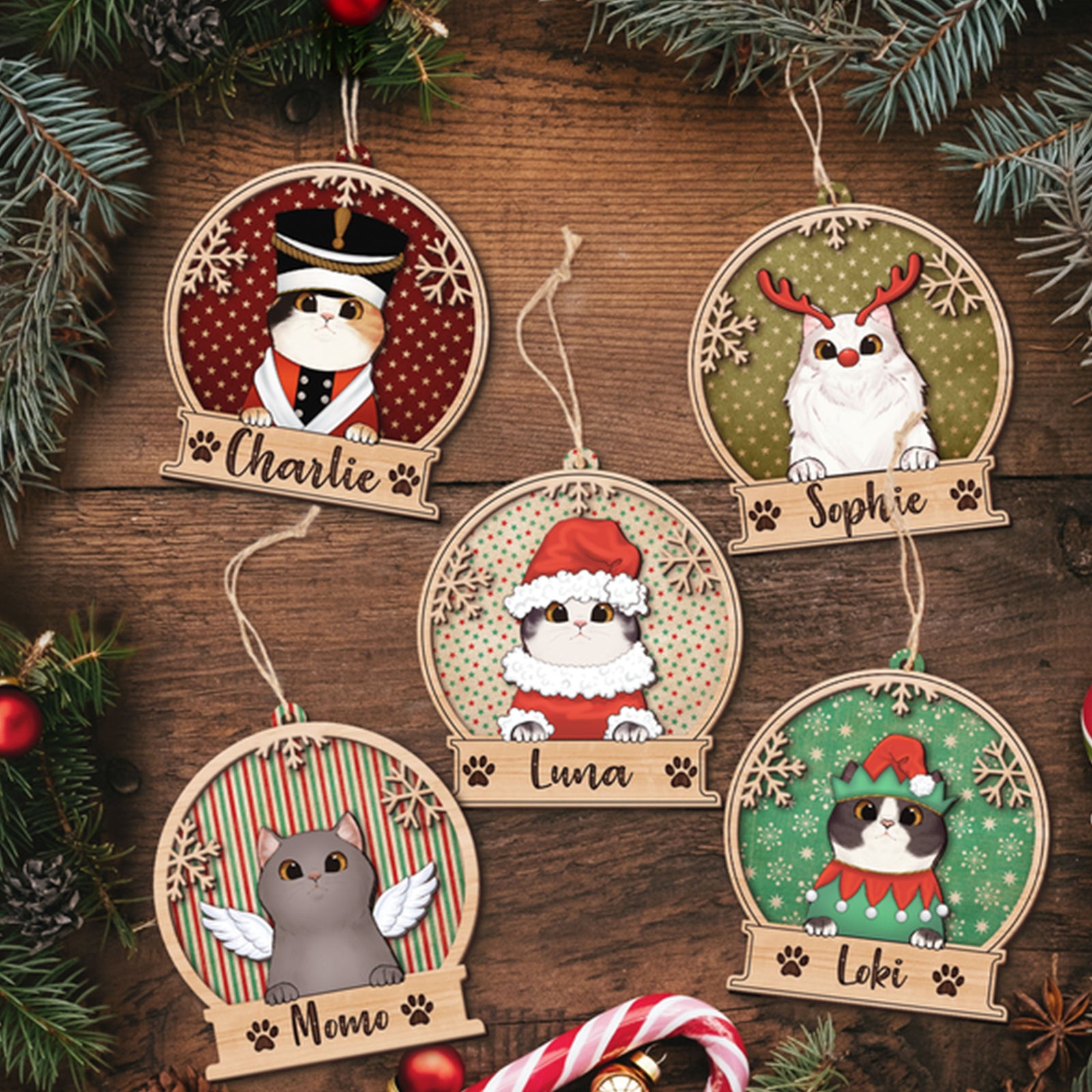 Blisscorners Cutie Cat With Costume - Christmas Gift For Cat Lovers - Personalized Custom Shaped Wooden Ornament2D Flat LM2111