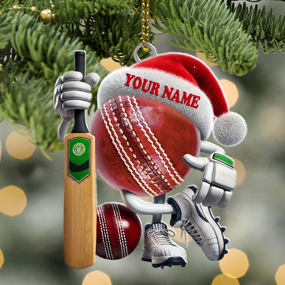 Blisscorners Custom Name Cricket Ball Ornament, Cricket Ball Lover Christmas Gift92D Flat LM2211