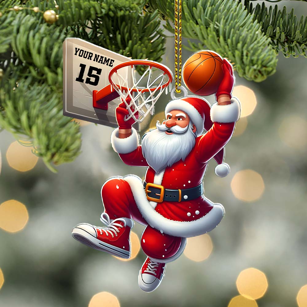 Blisscorners Custom Name and Number Basketball Santa Ornament, Basketball Lover Christmas Gift2D Flat LM2211