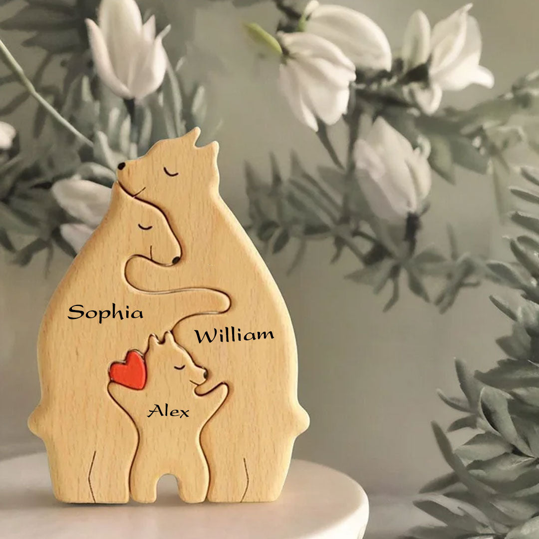Blisscorners Personalized Bear Family Puzzle Wooden - Wooden Pet Carvings, Gift For Family, Gift For Couple2D Flat LM2111