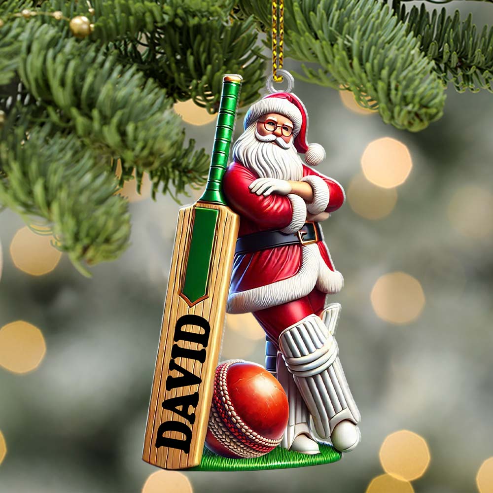 Blisscorners Cricket Ball Ready Santa Christmas Ornament, Personalized Ornament2D Flat LM2211