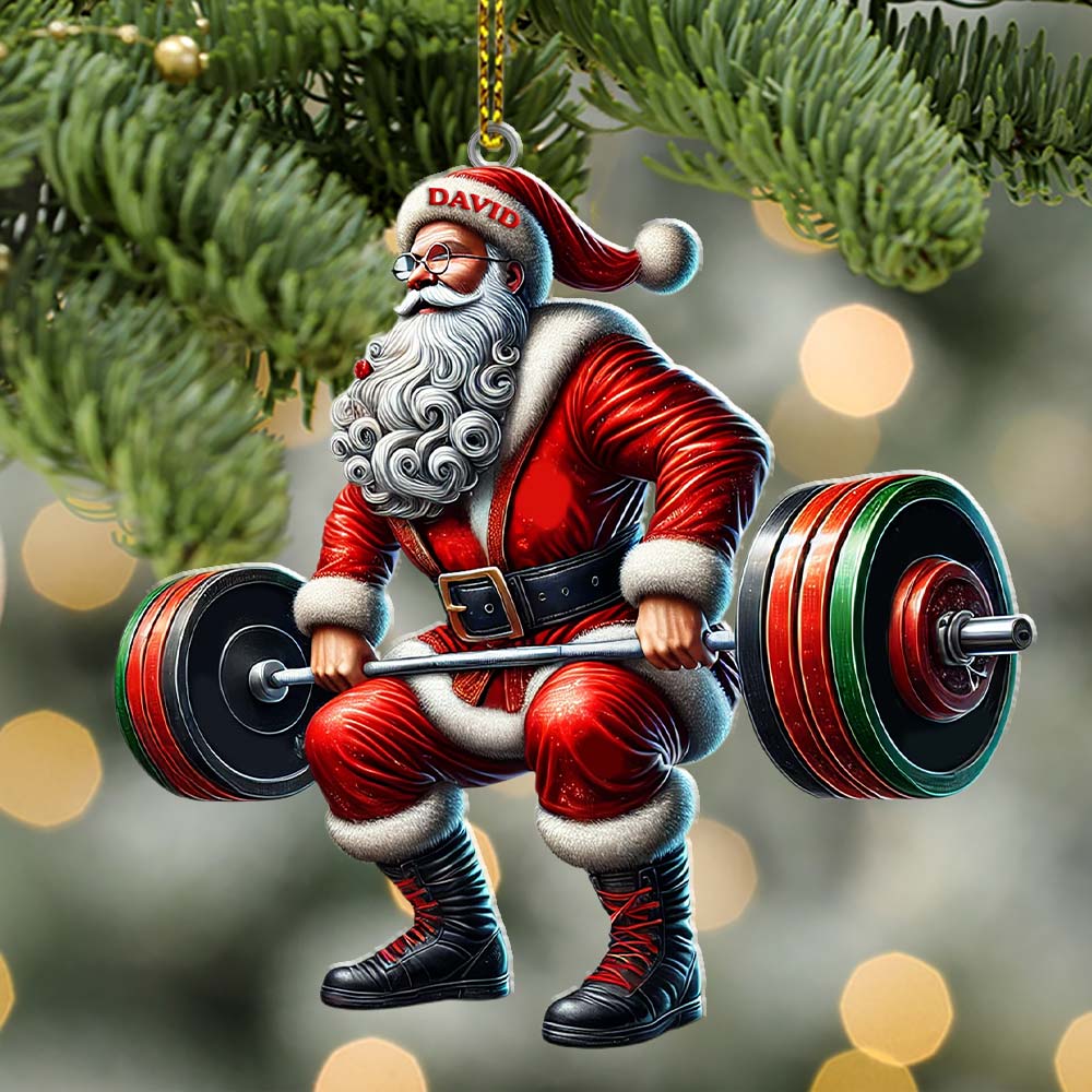 Blisscorners Custom Name Gym Work Out Santa Ornament, Gymnastics Christmas Gift82D Flat LM2211