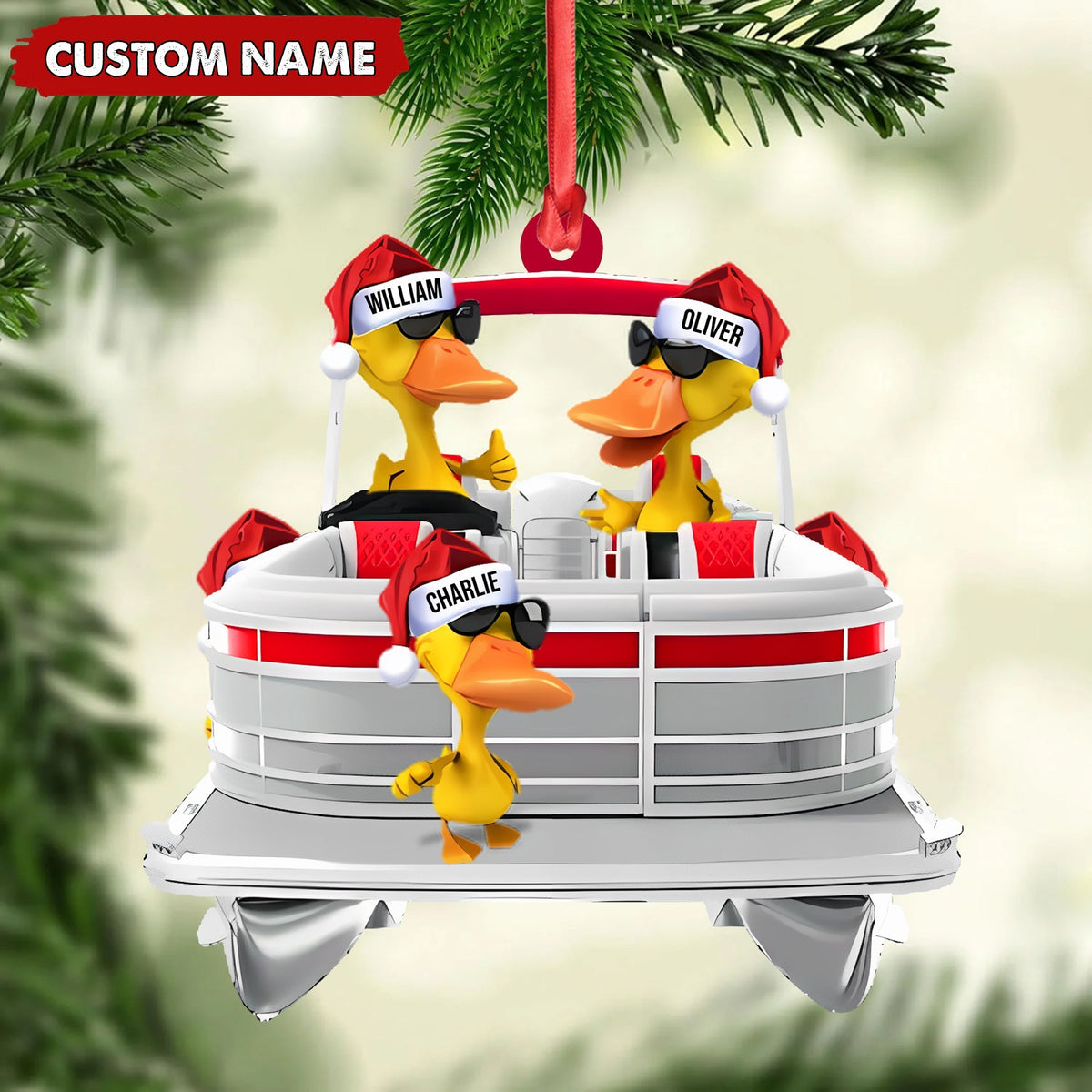 Blisscorners Personalized Funny Ducks Acrylic Christmas Ornament, Family Boat Xmas Gift for Friends & Hunters LM0411