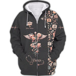 Blisscorners Personalized Nurse Shirt, Floral Caduceus with Angelic Wings Design