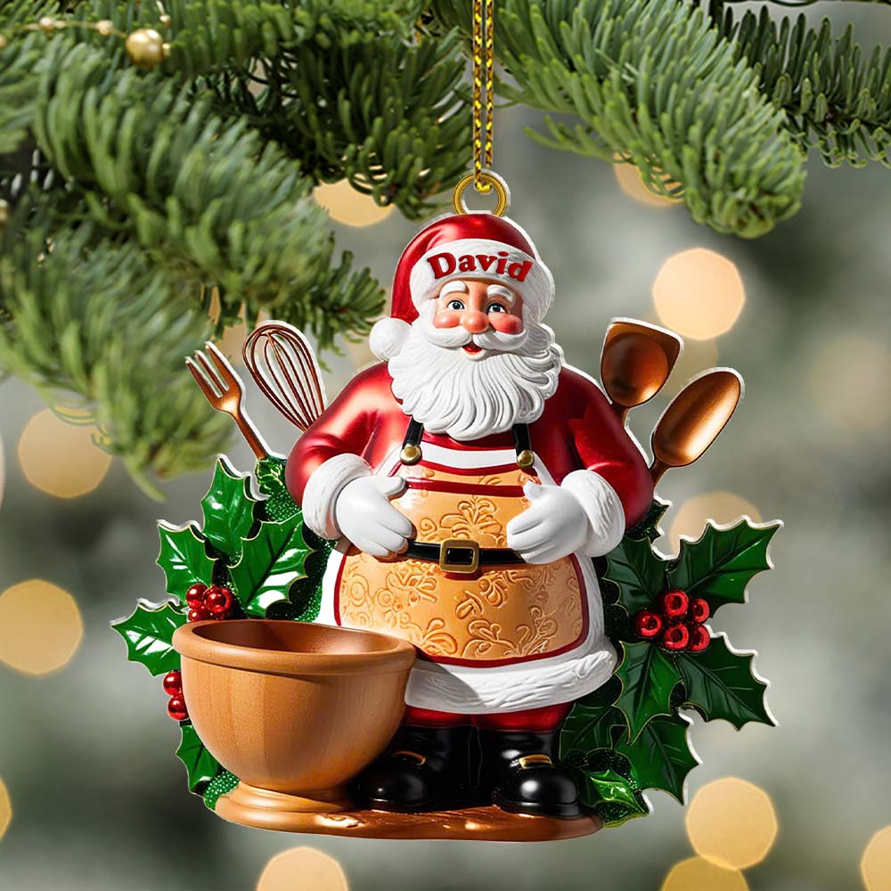 Blisscorners Custom Name Baker Santa Ornament, Christmas Gift for Baking Lover2D Flat LM2211