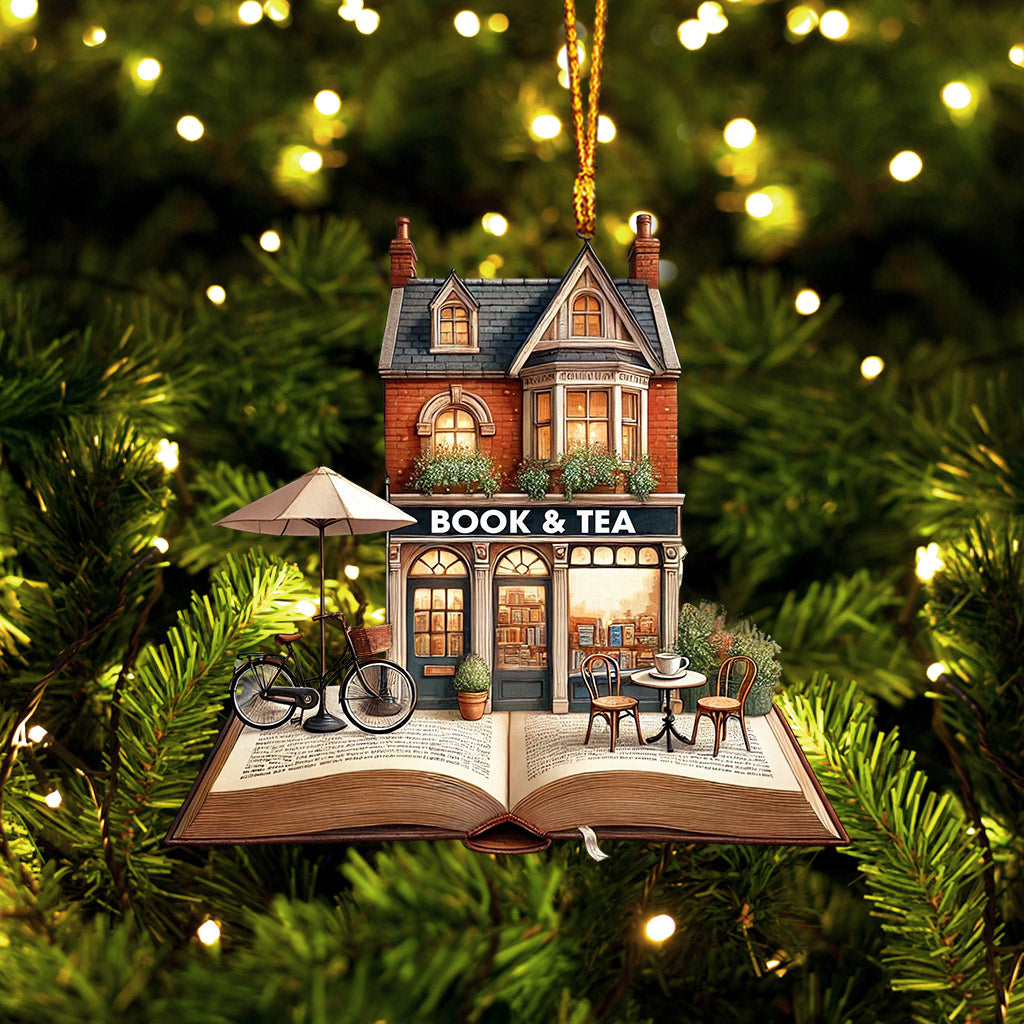 Blisscorners Book And Tea Christmas Ornament, Personalized Ornament2D Flat LM2211