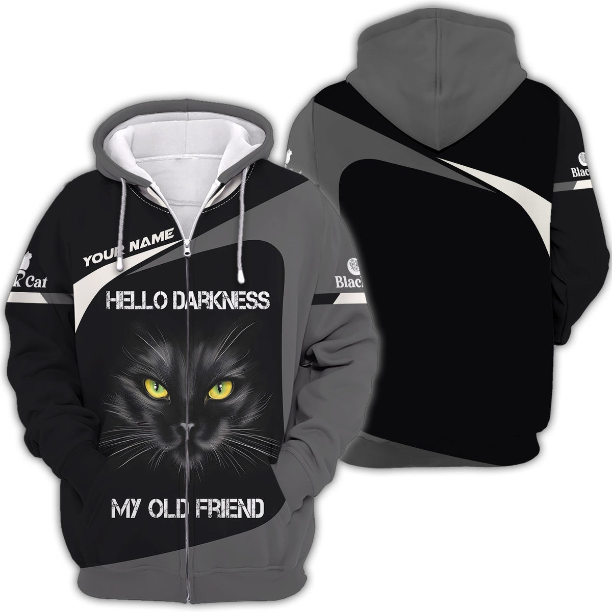 Blisscorners Black Cat Custom Name Shirt Hello Darkness My Old Friend 3D Shirts Gift For Cat Lovers