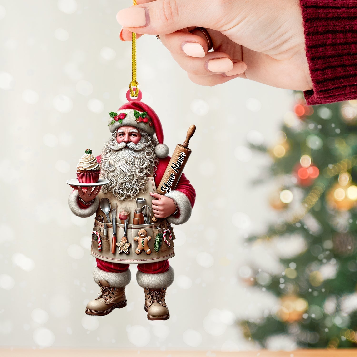 Blisscorners Christmas Baker Santa Ornament, Personalized Ornament2D Flat LM2211