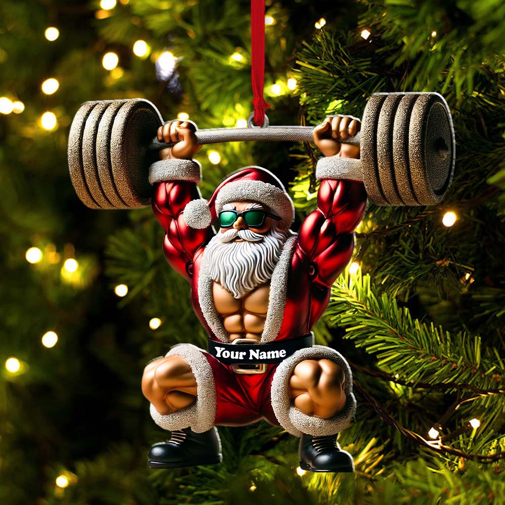 Blisscorners Custom Name Gym Work Out Santa Ornament, Gymnastics Christmas Gift42D Flat LM2211