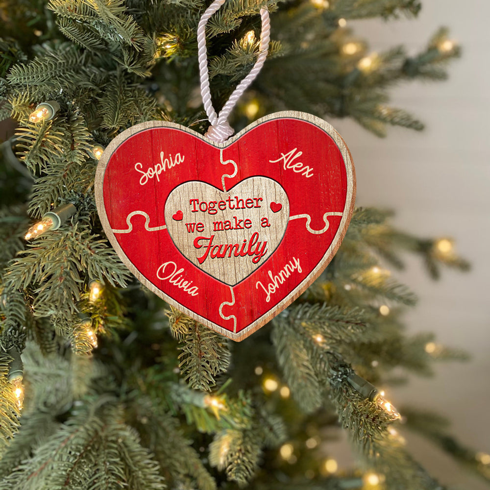 Blisscorners Heart Family, Custom Name In Heart - Personalized Custom Shaped Wooden Ornament - Gift For Family, Christmas Gift2D Flat LM2111