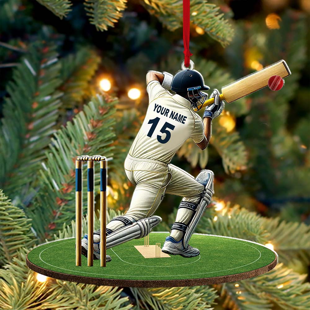 Blisscorners Custom Name Cricket Ball Ornament, Cricket Ball Lover Christmas Gifts2D Flat LM2211
