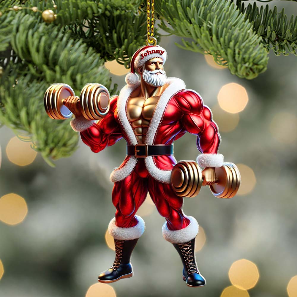 Blisscorners Custom Name Gym Work Out Santa Ornament, Gymnastics Christmas Gift872D Flat LM2211