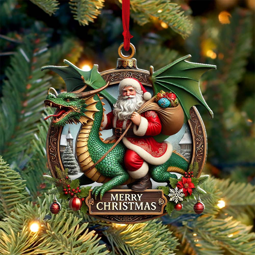 Blisscorners Custom Name Dragon Santa Ornament, Christmas Gift for Dragon Lover2D Flat LM2111