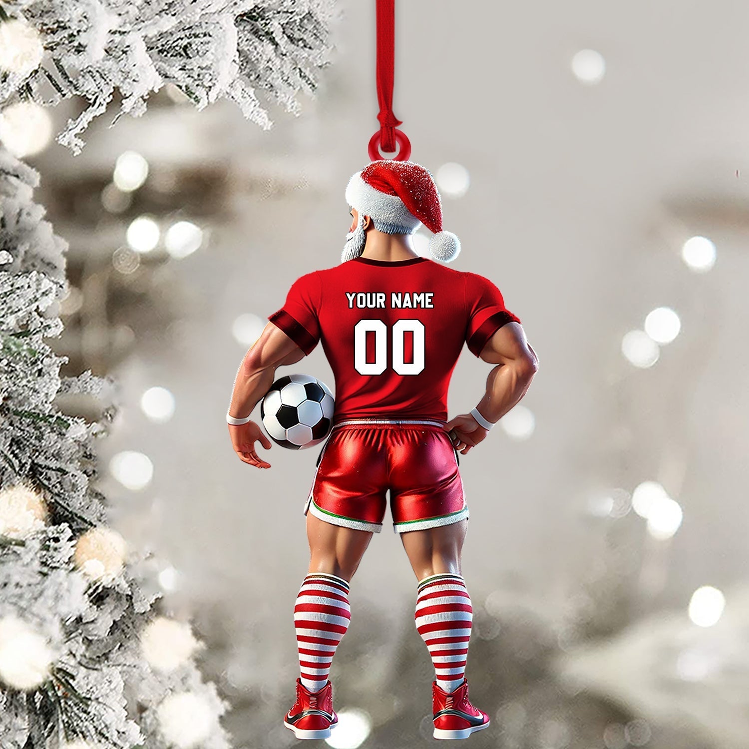 Blisscorners Soccer Santa Christmas Ornament, Personalized Ornament2D Flat LM2211