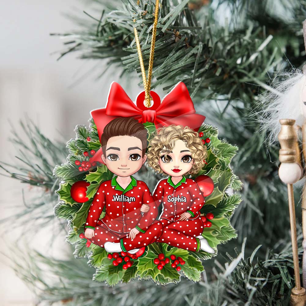 Blisscorners Christmas Couple Gift - Custom Photo And Names, Personalized Acrylic Ornament - Gift For Christmas, Family Gift2D Flat LM2111
