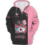 Blisscorners Personalized Nurse Shirt, 'Nurse Life' with Medical Motif in Pink and Black