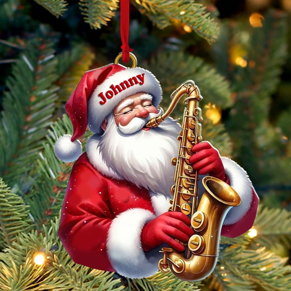 Blisscorners Custom Name Saxophone Santa Ornament, Saxophone Lover Christmas Gift2D Flat LM2211