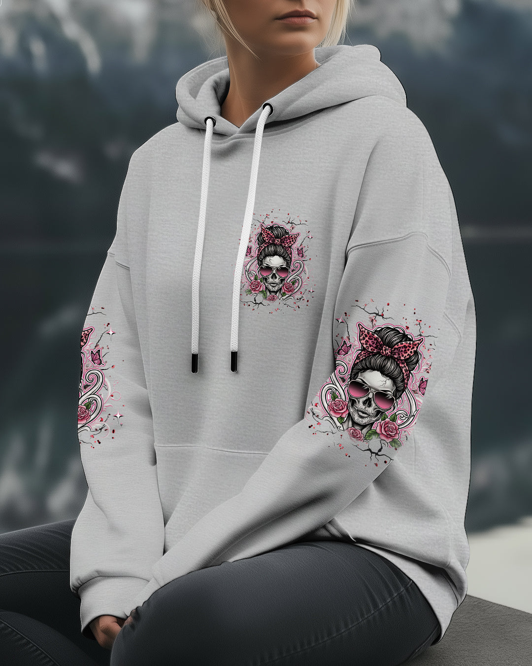 BLISSCORNERS ASSUMING I WAS LIKE MOST GIRLS MESSY BUN SKULL ALL OVER PRINT