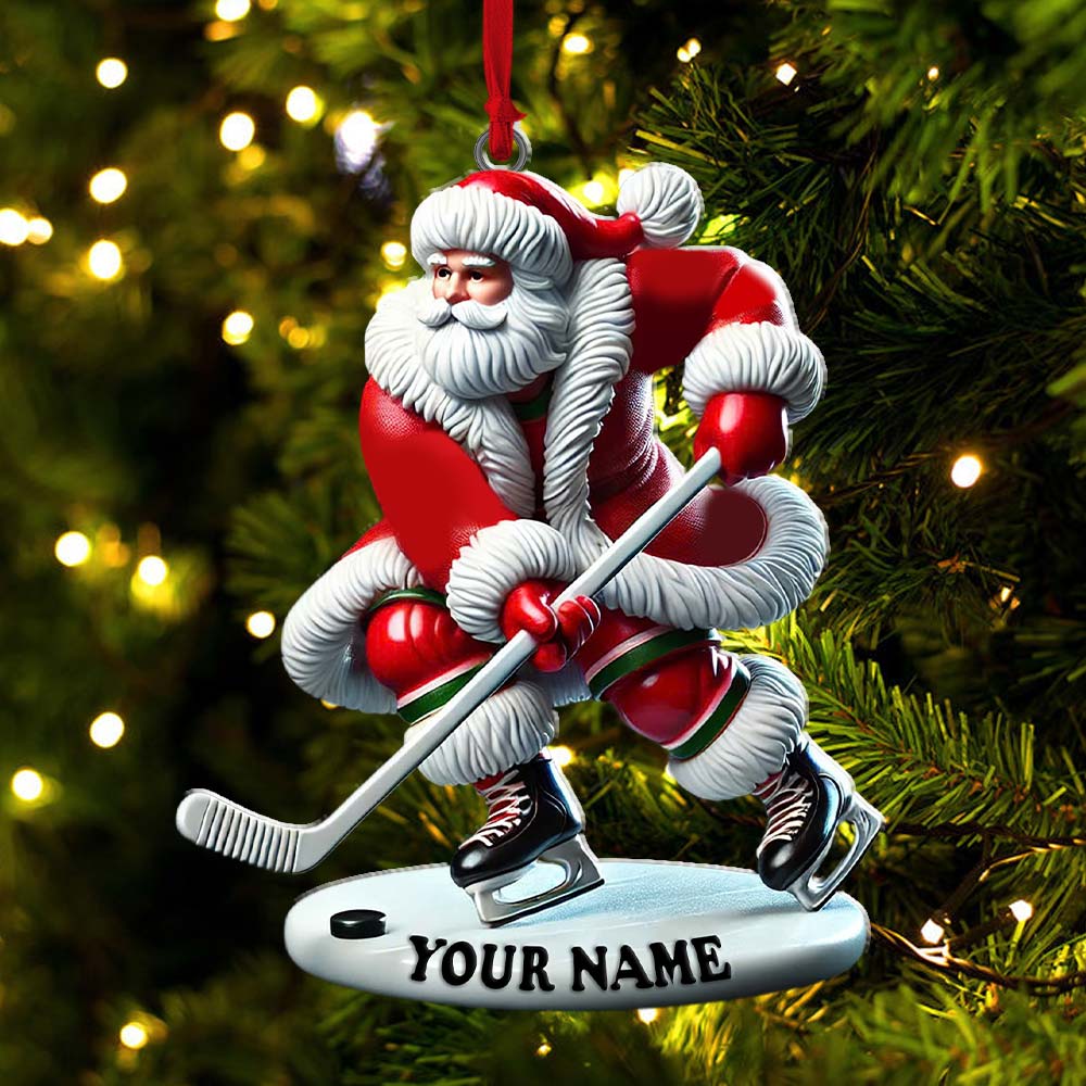 Blisscorners Custom Name Hockey Santa Ornament, Hockey Lover Christmas Gift2D Flat LM2211