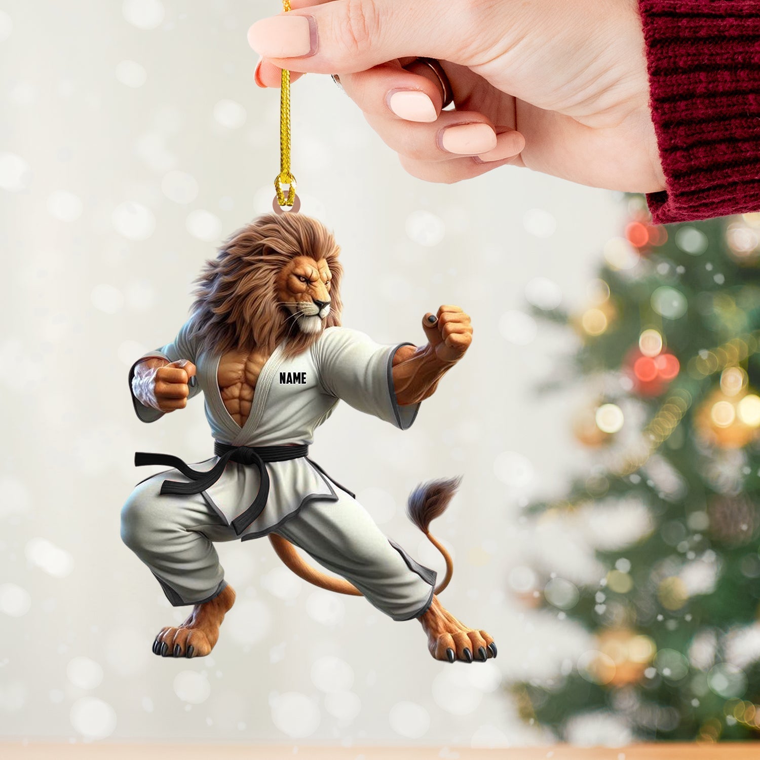 Blisscorners Lion Karate Christmas Ornament, Personalized Ornament2D Flat LM2211