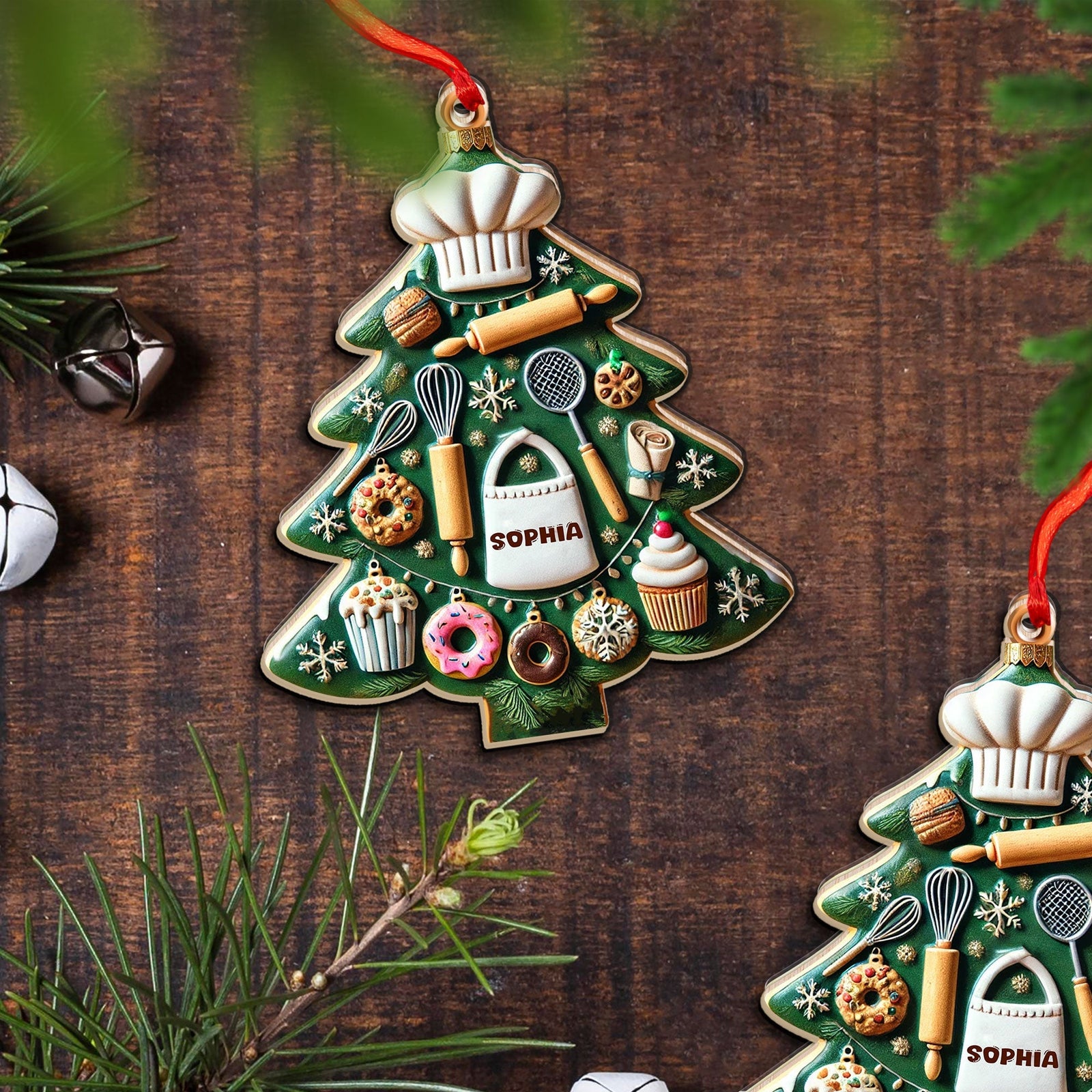 Blisscorners Custom Name Ornament, Christmas Kitchen Tree2D Flat LM2211