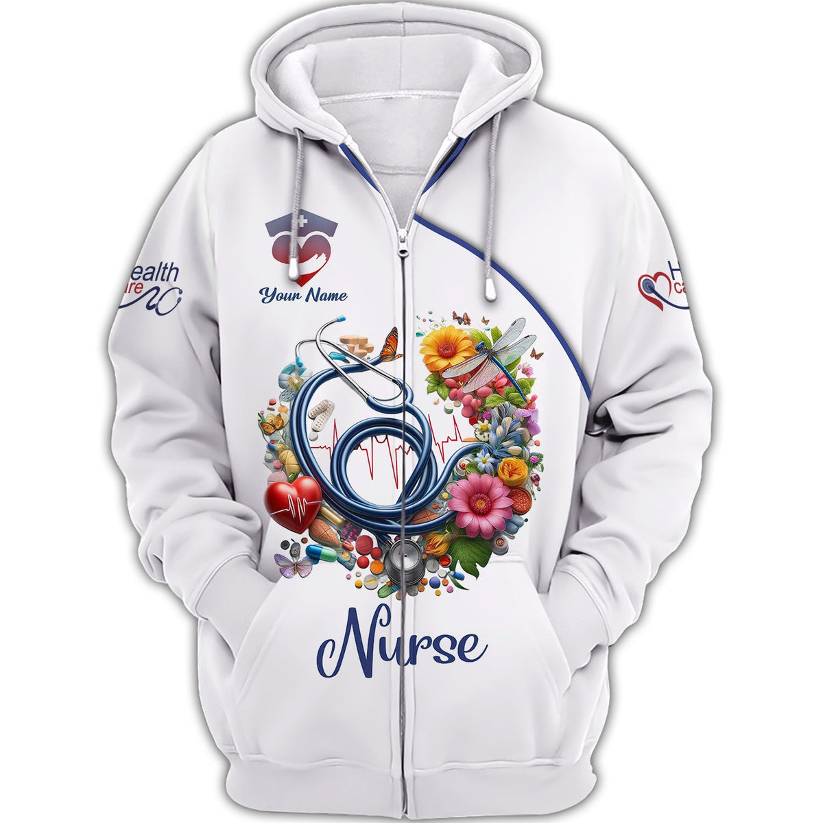 Blisscorners Personalized Nurse Shirts - Colorful Medical Elements Design for Healthcare Professionals