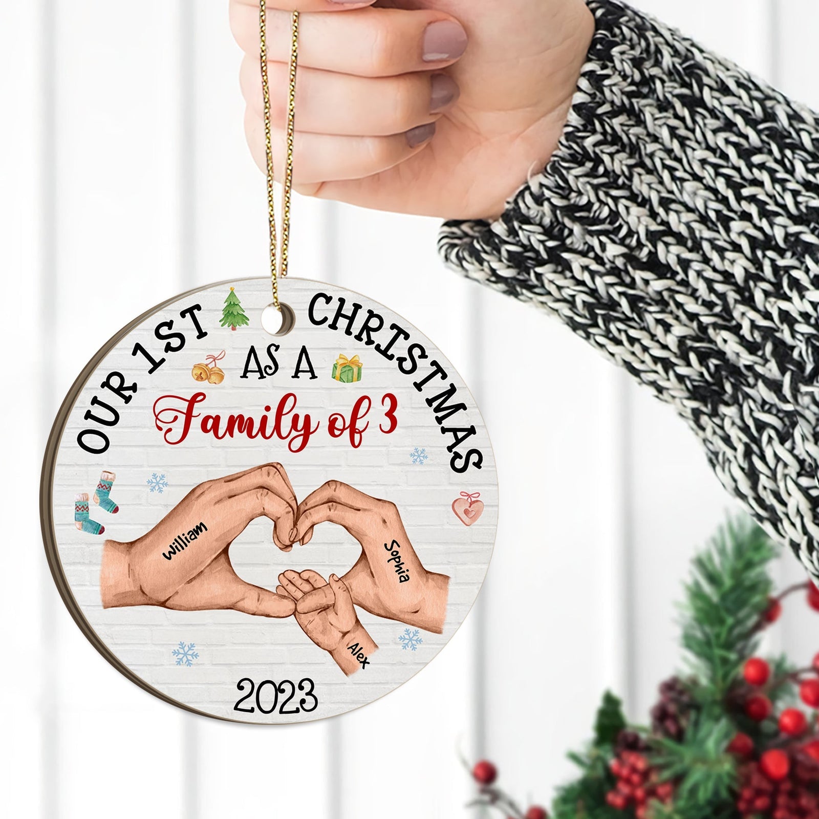 Blisscorners Our 1st Christmas As A Family - Personalized Custom Shaped Wooden Ornament - Gift For Family2D Flat LM2111
