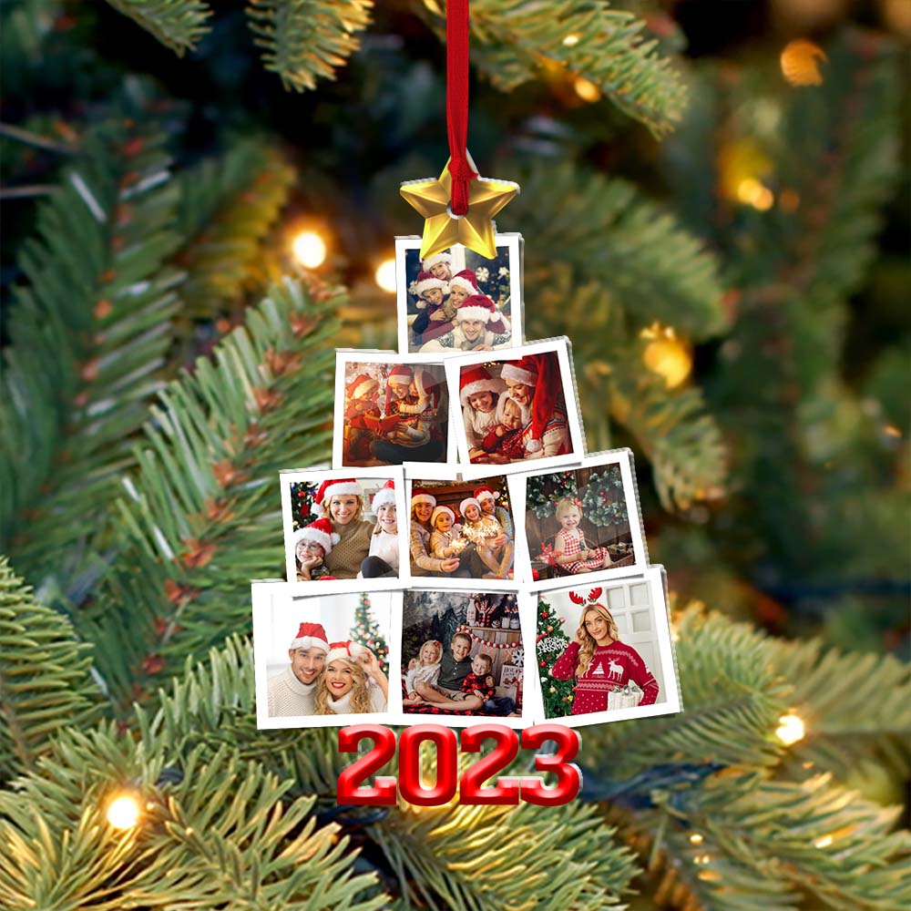 Blisscorners Christmas Tree Photos- Custom 9 Photos, Personalized Acrylic Ornament - Gift For Christmas2D Flat LM2111