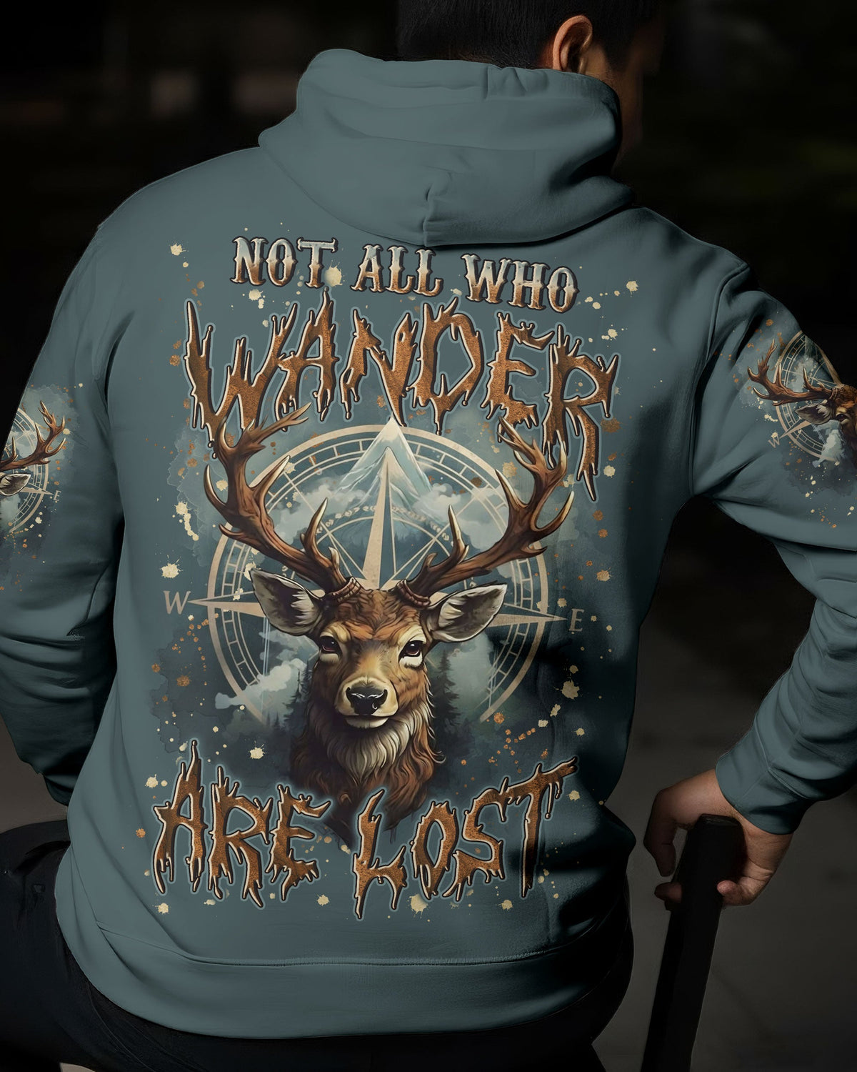BLISSCORNERS NOT ALL WHO WANDER ARE LOST DEER COMPASS ALL OVER PRINT