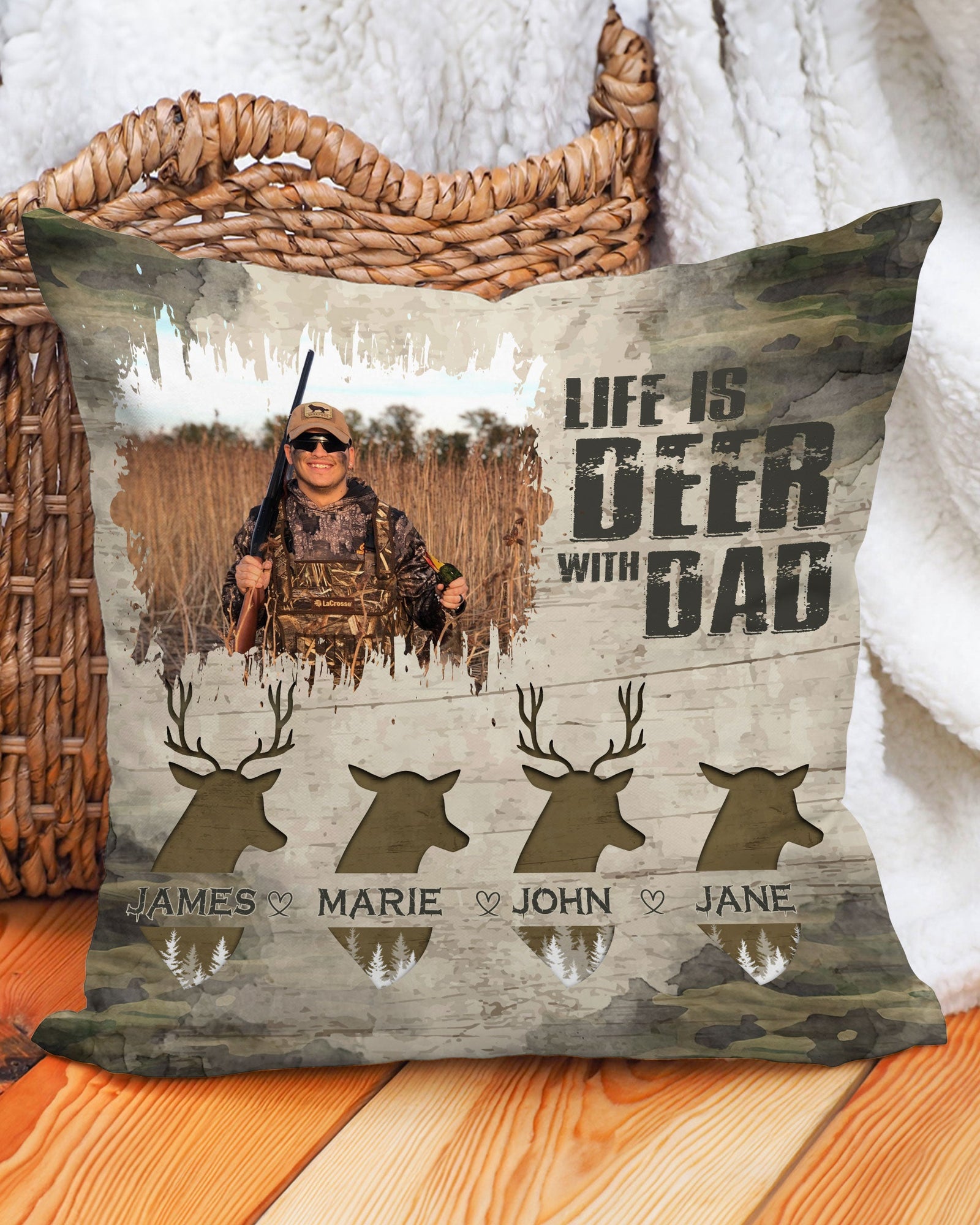 BLISSCORNERS PERSONALIZED LIFE IS DEER WITH DAD PILLOW