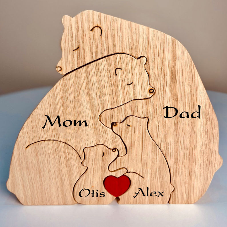 Blisscorners Personalized Bear Family Wooden Puzzle - Puzzle Wooden Bear Family - Wooden Pet Carvings, Gift For Family, Gift For Couple2D Flat LM2111