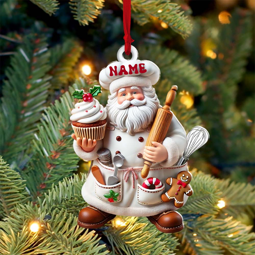 Blisscorners Custom Name Ornament, Santa Baker Cup Cake2D Flat LM2211