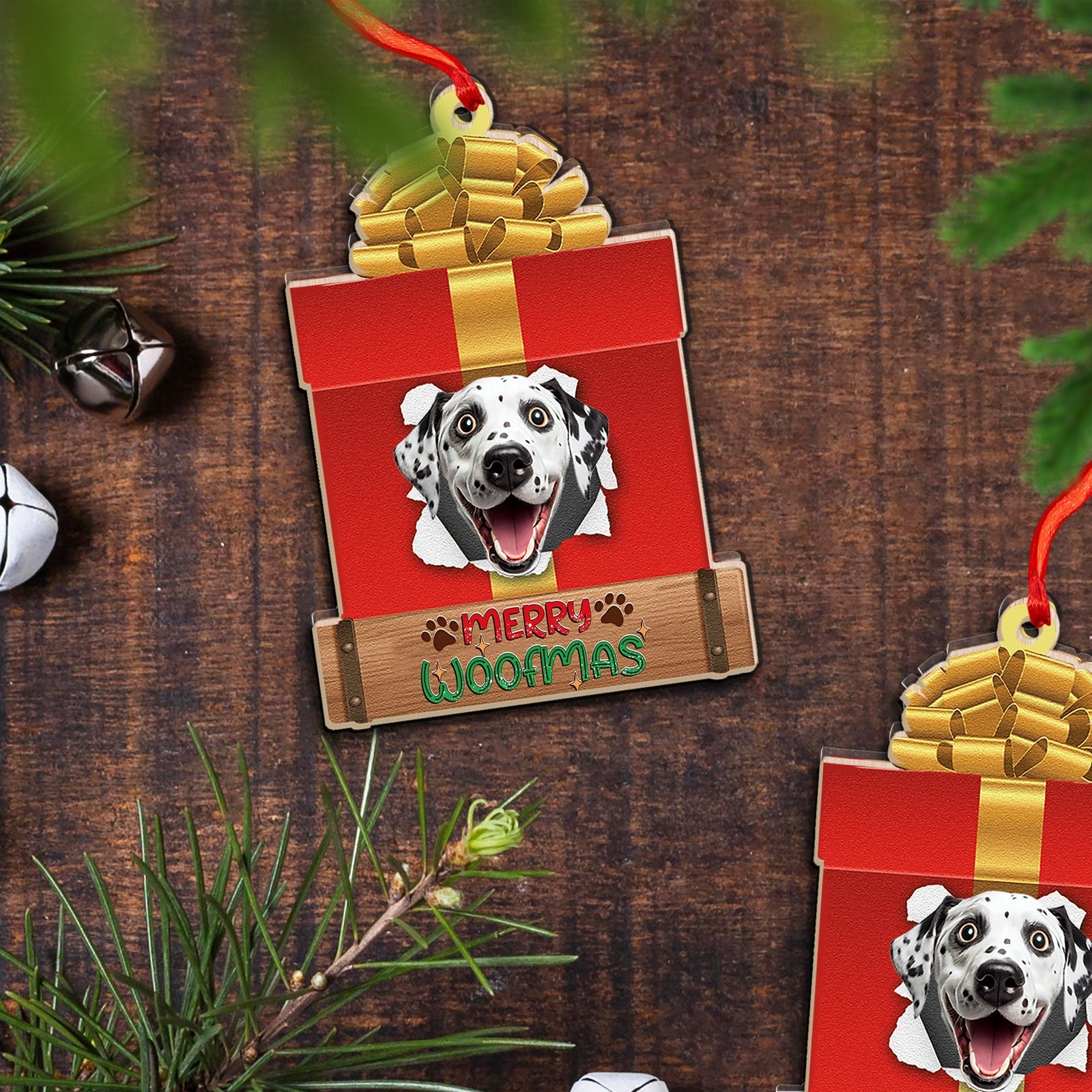 Blisscorners Merry Woofmas, Christmas Gift Box, Custom Photo And Quote - Personalized Custom Shaped Wooden Ornament - Gift For Pet Lover2D Flat LM2111