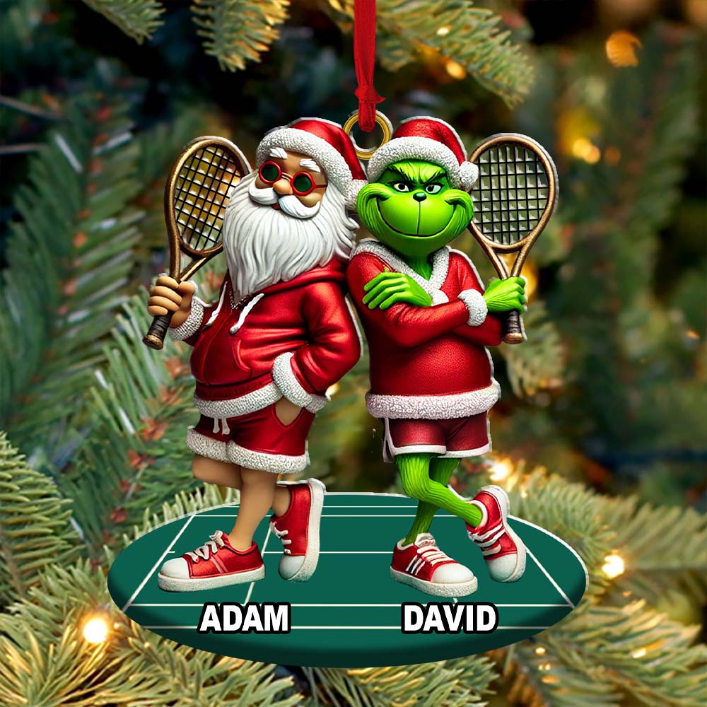 Blisscorners Santa And ELF Christmas Ornament, Personalized Ornament, Tennis Christmas Gift2D Flat LM2211