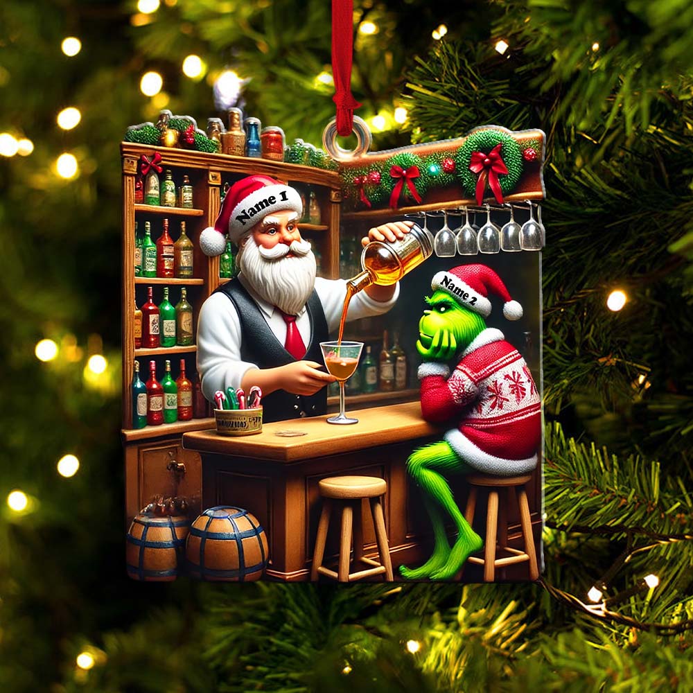 Blisscorners Santa And ELF Bar Christmas Ornament, Personalized Ornament2D Flat LM2211