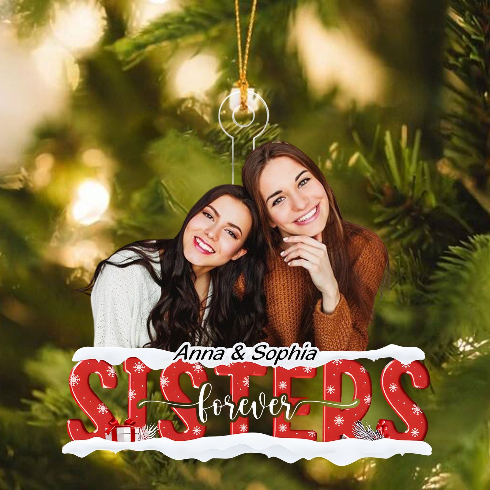Blisscorners Sister Forever - Custom Photo And Names, Personalized Acrylic Ornament - Gift For Christmas, Family Gift, Gift For Friends2D Flat LM2111