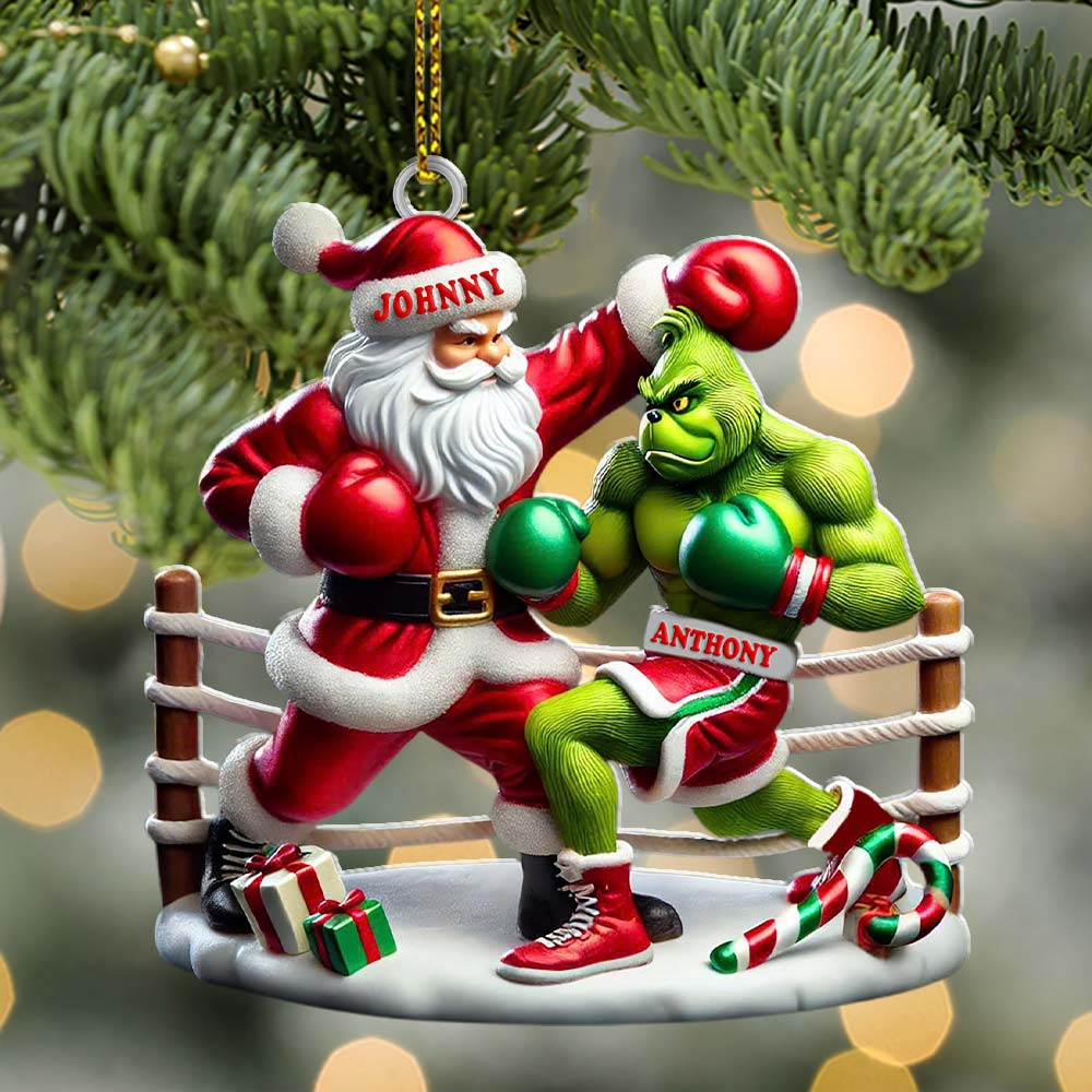 Blisscorners Custom Name Santa and Grinch Boxing Ornament, Boxing Christmas Gift Decoration2D Flat LM2111