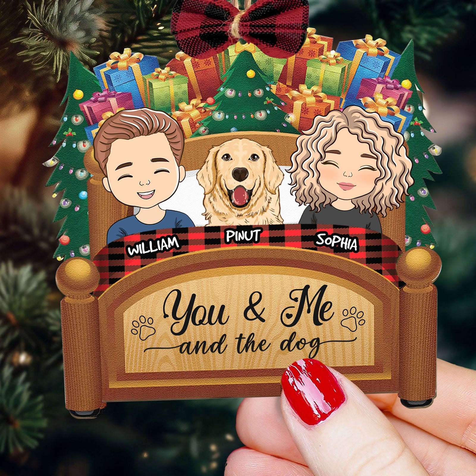 Blisscorners You & Me And The Dogs Cats Pets - Personalized Custom Shaped Wooden Ornament With Bow - Gift For Pet Lover2D Flat LM2111