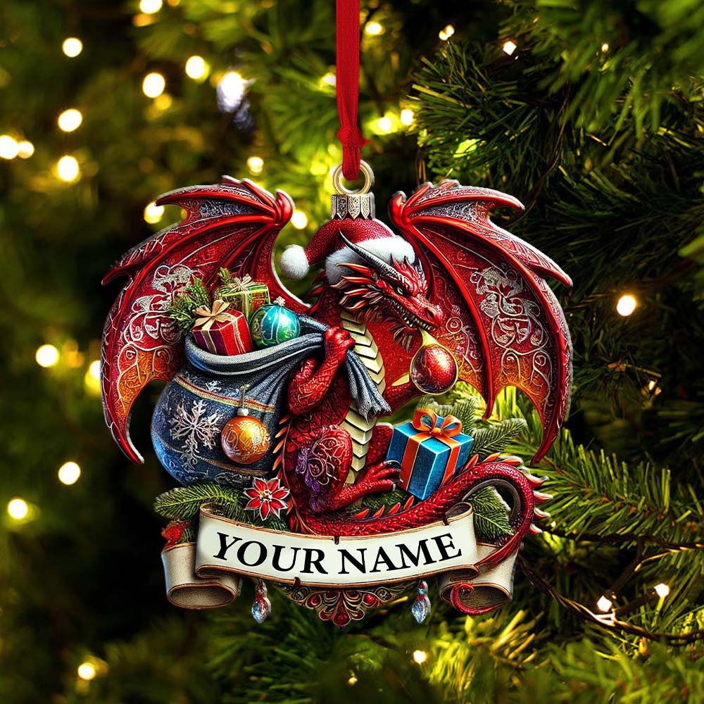 Blisscorners Custom Name Dragon Ornament, Christmas Gift for Dragon Lover2D Flat LM2111
