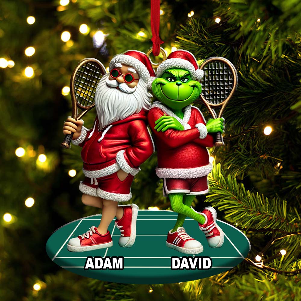 Blisscorners Santa And ELF Christmas Ornament, Personalized Ornament, Tennis Christmas Gift2D Flat LM2211