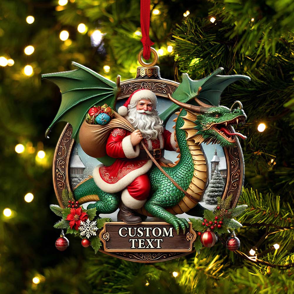 Blisscorners Custom Name Dragon Santa Ornament, Christmas Gift for Dragon Lover2D Flat LM2111